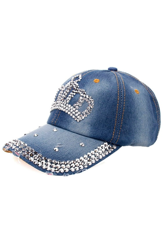 Womens Baseball Caps Ponytail Baseball Denim Flat Hop Hat Cap Men Rhinestone Snapback Women Baseball Caps Men Hat Small Head Blue One Size