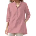 thumbnail image 1 of 2DXuixsh Womens Blouses Button Women's Long Sleeve Printed Fashion V Neck Rollable Long Sleeve Single Shirt Teal Striped Long Sleeve Shirt Women Polyester,Spandex Pink Xxl, 1 of 9