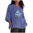 thumbnail image 1 of 2DXuixsh Womens Blouses Fashion Women's Seven Point Sleeve Round Neck Cotton Flower Print Comfortable Casual T Shirt Workout Tops for Women Blue Size S, 1 of 4
