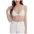 thumbnail image 1 of 2DXuixsh Womens Blouses Tops Elegant Women's Mesh Top Long Sleeve Sexy Sheer Top See Through Shirt Mesh Blouse Tee Tops for Clubwear White Size S, 1 of 6