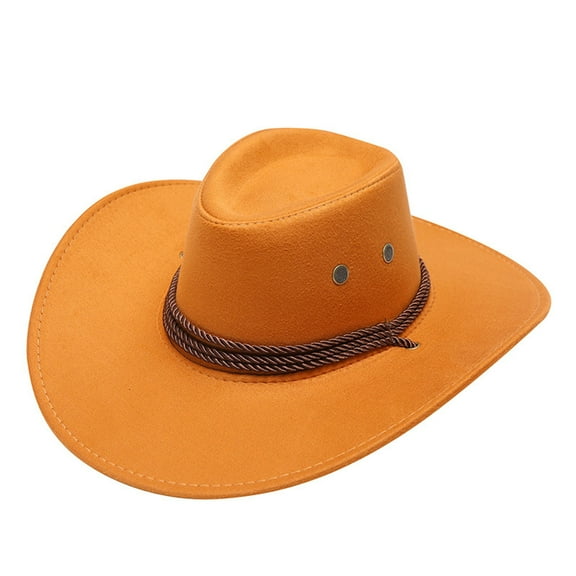 2DXuixsh Womens Boots Hat Adult Casual Solid Summer Western Fashion Cowboy Sun Hat Wide Brim Travel Sun Cap Wool Fedora Size 7 and 1/2 Orange