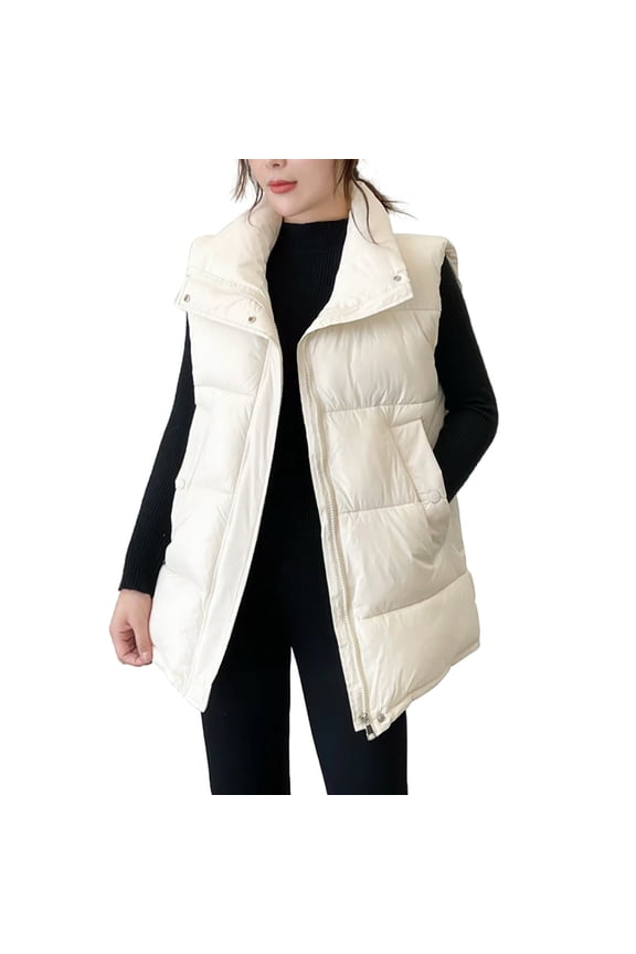 Womens Plus Vest Jackets Women Autumn and Winter Casual Solid Color Warm Belt Pocket Padded Vest Tan Coat Plus Puffer Vest Women Nylon Beige M