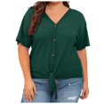 thumbnail image 1 of 2DXuixsh Womens Shirts Womens Plus Size Tops Short Sleeve V Neck Knit Tunic Blouse Tie Front Button up T Shirts Shirts for Women Green Size Xxxxxl, 1 of 5