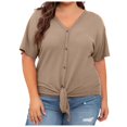 thumbnail image 1 of 2DXuixsh Womens Shirts Womens Plus Size Tops Short Sleeve V Neck Knit Tunic Blouse Tie Front Button up T Shirts Shirts for Women Khaki Size Xxl, 1 of 5