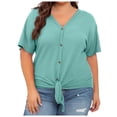 thumbnail image 1 of 2DXuixsh Womens Shirts Womens Plus Size Tops Short Sleeve V Neck Knit Tunic Blouse Tie Front Button up T Shirts Shirts for Women Mint Green Size Xxxl, 1 of 5