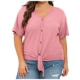 thumbnail image 1 of 2DXuixsh Womens Shirts Womens Plus Size Tops Short Sleeve V Neck Knit Tunic Blouse Tie Front Button up T Shirts Shirts for Women Pink Size Xxl, 1 of 5