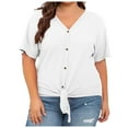 thumbnail image 1 of 2DXuixsh Womens Shirts Womens Plus Size Tops Short Sleeve V Neck Knit Tunic Blouse Tie Front Button up T Shirts Shirts for Women White Size Xxxl, 1 of 5