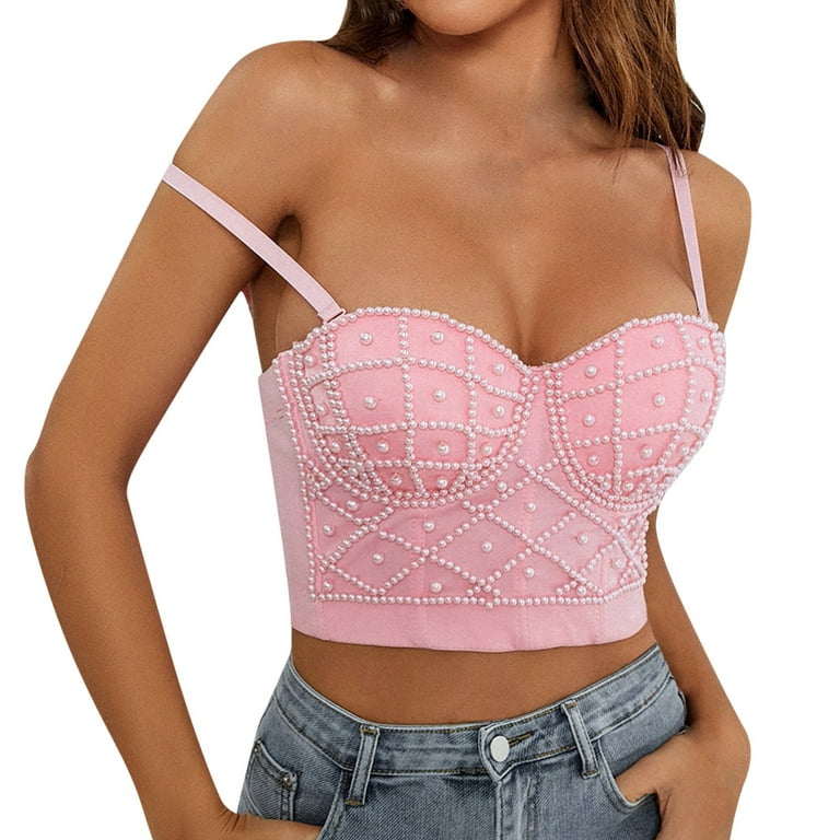 2DXuixsh Womens Top Womens Corset Top Bustier Corset Top Tight Fitting  Corset Tank Top Suspender Top Solid Short Fashion Womens Top Long Pink S