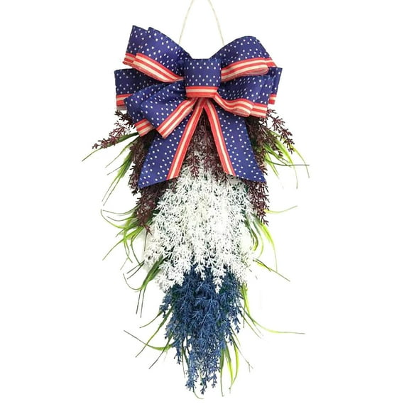 2DXuixsh Wreath Front Door 23.6 Inch Patriotic Wreath 4Th Of July Wreath White Blue Red Wreath with Flag for Memorial Day Independence Day Veterans Day Upstairs Wreath Front Door Decorati Blue