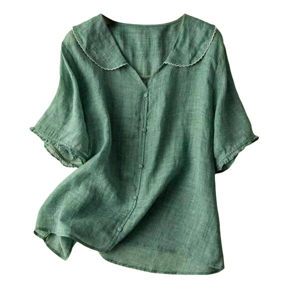 2DXuixsh Yoga Top Simple Women's Casual Thin Shirts Cotton Linen Solid Color College Style Tops Loose Comfy Tee Lightweight Cute Blouse Green Size Xl