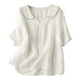 thumbnail image 1 of 2DXuixsh Yoga Top Simple Women's Casual Thin Shirts Cotton Linen Solid Color College Style Tops Loose Comfy Tee Lightweight Cute Blouse White Size M, 1 of 5