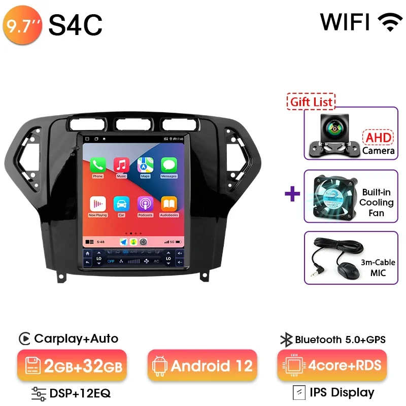 Autoradio Per Ford Mondeo MK4/Galaxy 2011-2013, Display 9.7'' Android 15, Carplay Wireless, GPS, Bluetooth, WiFi, Telecamera Posteriore