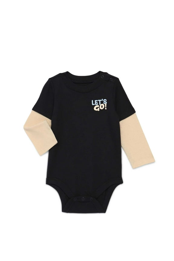 Baby Boy Layered Look Bodysuit with Long Sleeves, Sizes 0M-24M