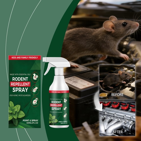 2FL OZ Natural Peppermint Oil Rodent Repellent Spray, Kid & PetSafe Rat Mouse Deterrent for Home Patio Garden Garage Car Engine Indoor Outdoor Pest Control