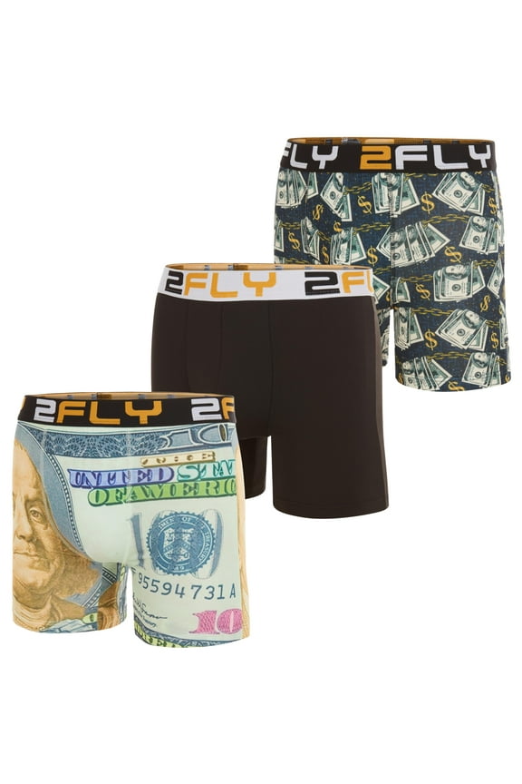 Men's Boxer Briefs 4-Pack Ultra Soft , Active Stretch Underwear- Large, Money and Graffiti Print
