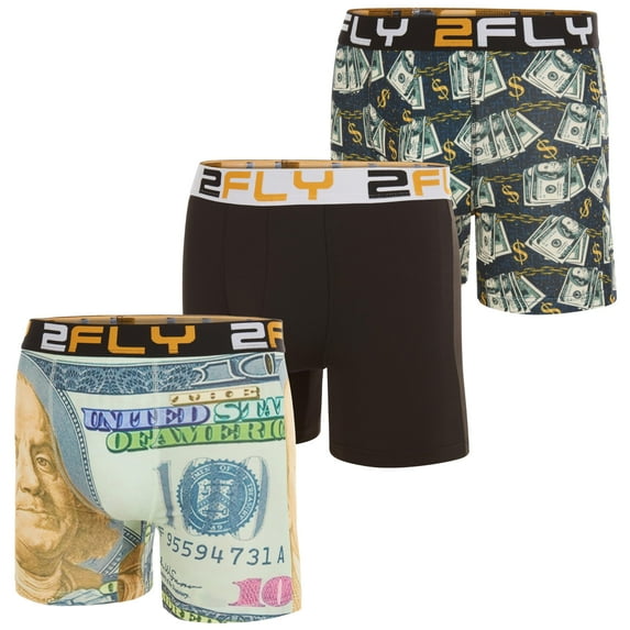 2FLY Men's Boxer Briefs 4-Pack Ultra Soft , Active Stretch Underwear- Medium, Money and Graffiti Print