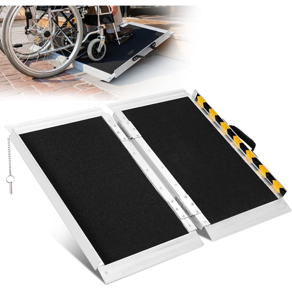 2FT Aluminum Wheelchair Ramp, Portable for Stairs & Cars, 800 lbs Capacity with Non-Slip Surface