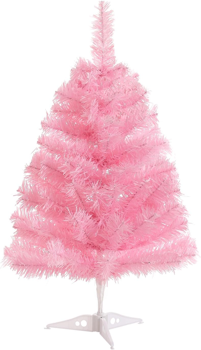 2FT Artificial Christmas Tree Pink Tabletop Christmas Tree with Plastic