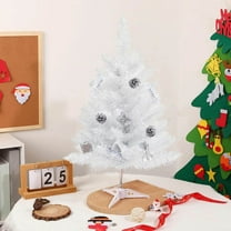 2FT Artificial Christmas Tree White Mini Tabletop Christmas Pine Tree with Plastic Stand Small Xmas Tree for Indoor Outdoor Holiday Home Decoration