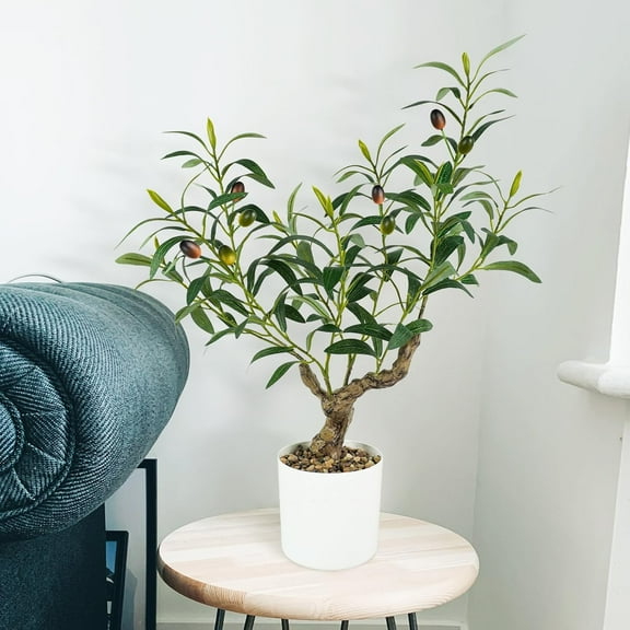 2FT Artificial Olive Tree with White Planter, Realistic Faux Potted Plant for Home Office Decor