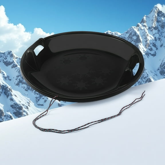 2FT Black Kids' Snow Tube, High-Speed Ice Sled with Pull Cord & Polished Bottom for Quick Downhill Runs
