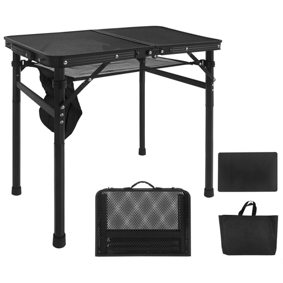 2FT Camping Table with Mesh Desktop, Lightweight & Portable Small Folding Grill Table with Mesh Bag, Black