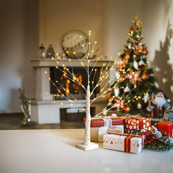 2FT Christmas Tree Light Decorations - USB/Battery Powered 144 LED Birch Tree Lamp with Timer, Warm White DIY Artificial Christmas Tree for Tabletop Home Party Decor, Festive Christmas Decor