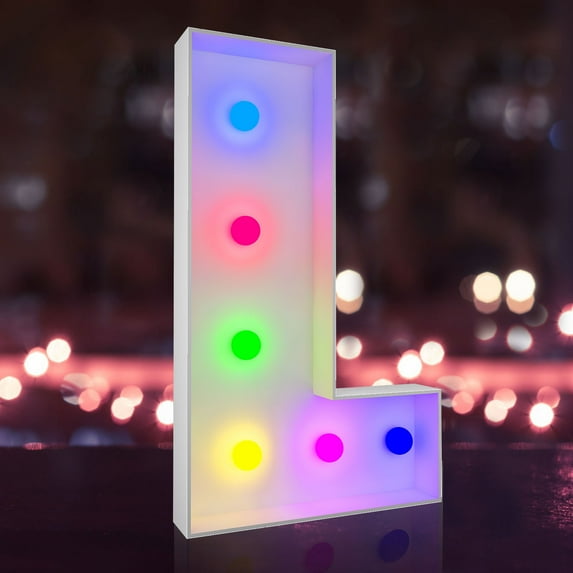 2FT Colorful Marquee Light Up Letters L, 14 Modes Light Up Letters Sign with Switch for Graduation, Birthday or Wedding Decorations