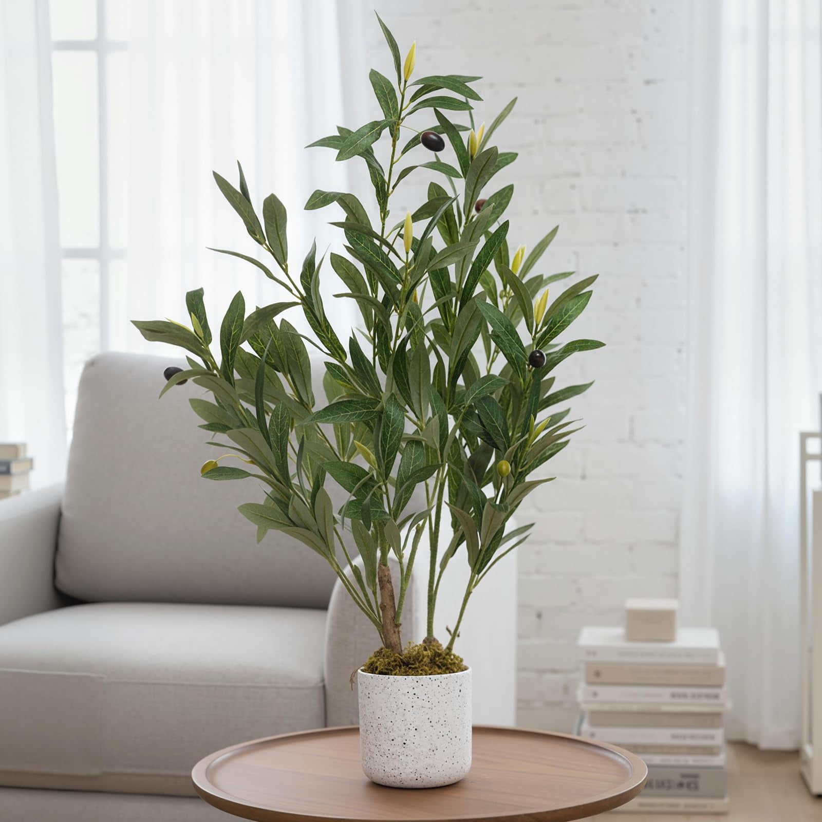 2FT Faux Olive Tree, Artificial Olive Trees with Lifelike Olive Branche and Fruits, Fake Floor Plants with Pot for Indoor Home Office Living Room Outdoor Decor