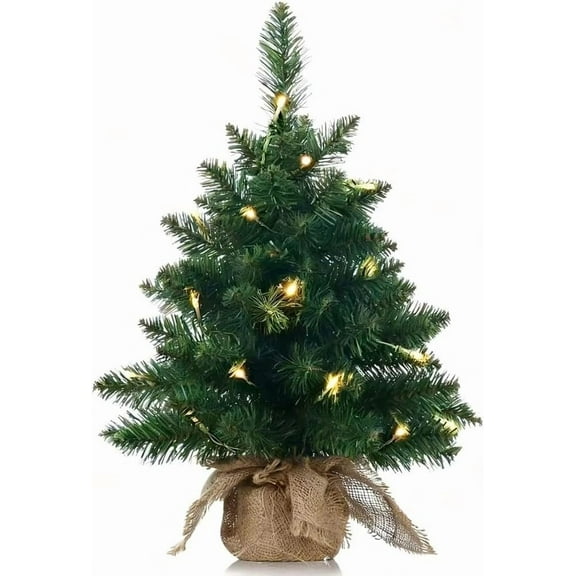 2FT Green Mini Christmas Tree with Led Lights & Bag, Artificial Greenery Flocked Mini Christmas Decoration, Indoor Home Evergreen Tabletop Decor