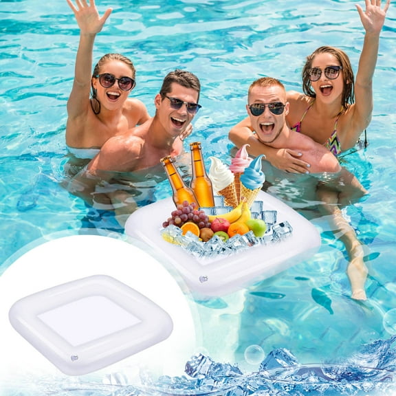 2FT Inflatable Buffet Bar Square Ice Cooler Serving Tray For Summer Pool Party Picnic Keeps Food Drinks Cold For Outdoor Gatherings