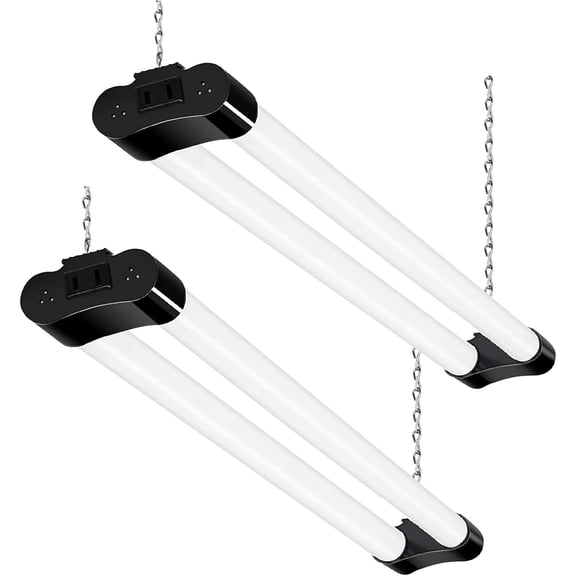 2FT LED Shop Lights,22W (200W Equivalent) 2400LM,2 Pack | 5000K Daylight White, Linkable Garage Light for Ceiling, Workshop, Basement, Hanging or Surface Mount with Plug,Black - ETL