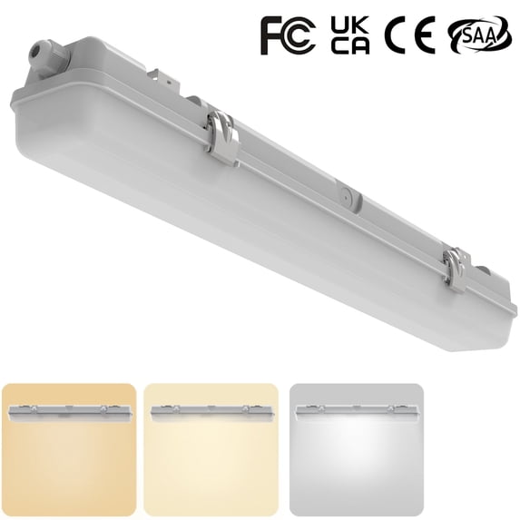 2FT LED Vapor Tight Light, IP65 IK08, 10W(1250lm)/20W(2500lm), 3/4/5000K CCT Selectable, 100-277V, Outdoor Waterproof Shop Light, Vapor Proof Lighting Fixture for Carport Parking Garage, FCC Listed
