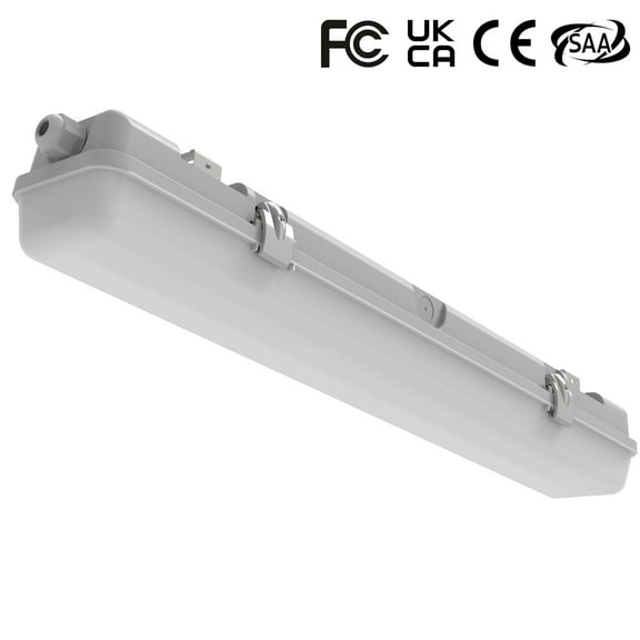2FT LED Vapor Tight Light, IP65 IK08, 10W(1250lm)/20W(2500lm) Selectable, 5000K, 100-277V, Outdoor Waterproof Shop Light, Vapor Proof Lighting Fixture for Carport Parking Garage Car Wash, FCC Listed
