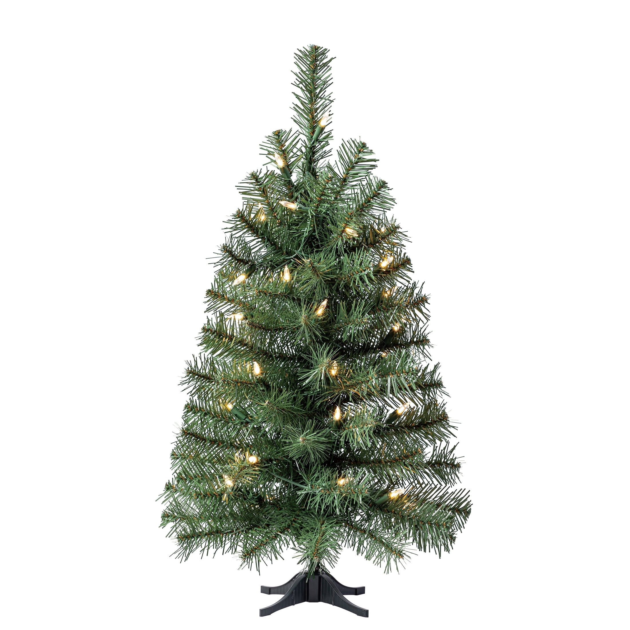 2' Small Pre-Lit Noble Spruce Green Artificial Christmas Tree with 35 Warm White LED Lights and Stand, by Holiday Time
