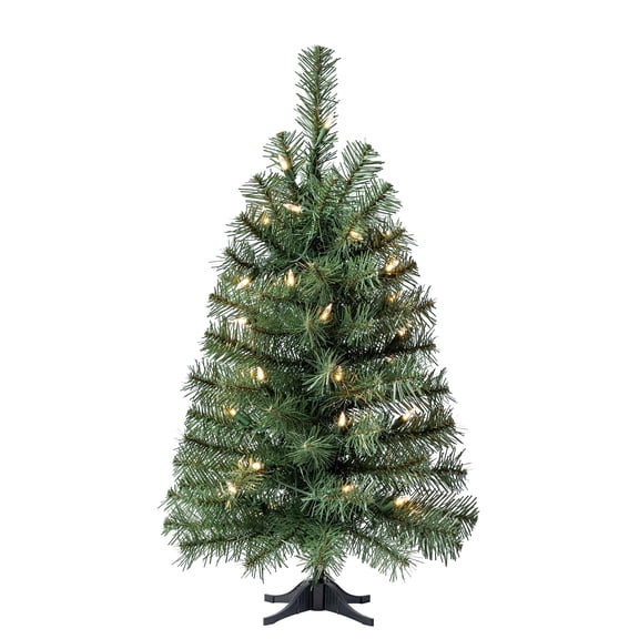 2' Small Pre-Lit Noble Spruce Green Artificial Christmas Tree with 35 Warm White LED Lights and Stand, by Holiday Time