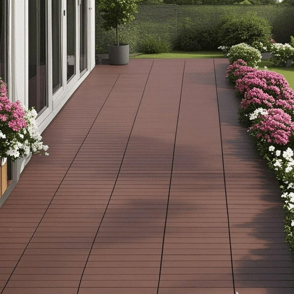 2FT Patio Deck Tiles, DIY Module Interlocking Decking Tiles Floor Tile,Easy and Quick Installation Court Tiles for Porch Poolside Outdoor and Indoor Balcony Backyard 24pcs Red Brown