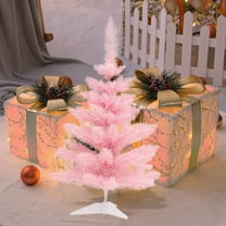 2FT Pink Christmas Tree, Mini Tabletop Christmas Tree with 60 LED Lights, Small Prelit Artificial Christmas Tree, 100 Branch Tips, 70 DIY Ornaments, Pink Christmas Decorations