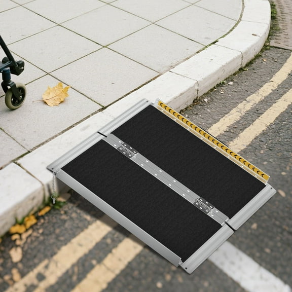 2FT Portable Wheelchair Ramp with Load-Reducing Shoulder Strap, Foldable Aluminum Ramp for Home Steps, Stairs, 800lbs Capacity Non-Slip Handicap Ramp