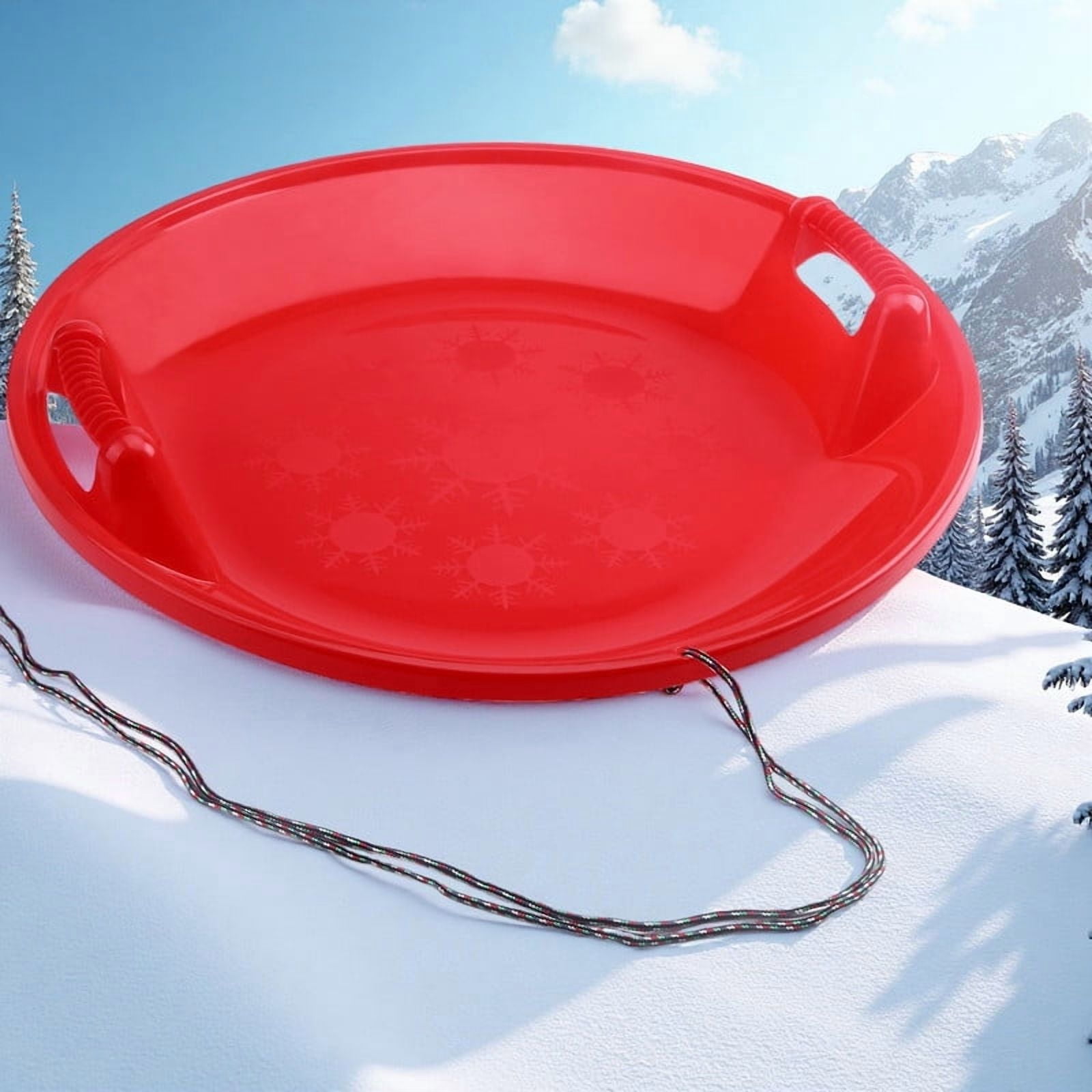 2FT Red Round Snow Sled for Kids with Easy-Grip Handle & Pull Rope ...
