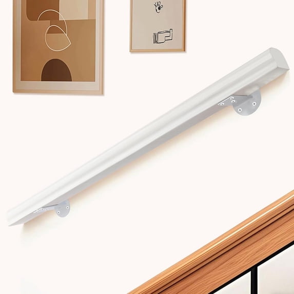 2FT Solid Wood Stair Handrail for Indoor Stairs, Outdoors Stair Railings, Sturdy Wall Mounted Non-Slip Safety Design, Elderly-Friendly & Child-Safe, with Banister Hardware and