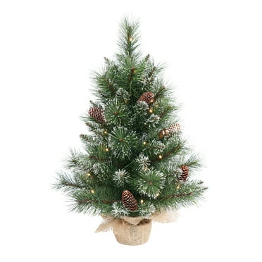 2FT Tabletop Christmas Tree Mini Artificial Christmas Tree with Battery Powered LED String Lights Natural Pine Cones for Desk Holiday Decoration