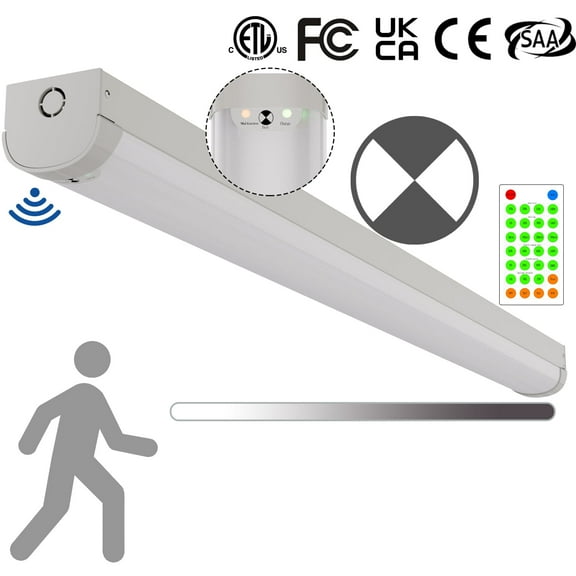 2FT Tri-Level Motion Sensor LED Linear Strip Emergency Stairwell Light w/Remote, 10W/20W 1250lm/2500lm, Battery Backup, 5000K, 100-277V IP20, Dimmable 2 Foot Commercial Shop Ceiling Light Fixture,ETL