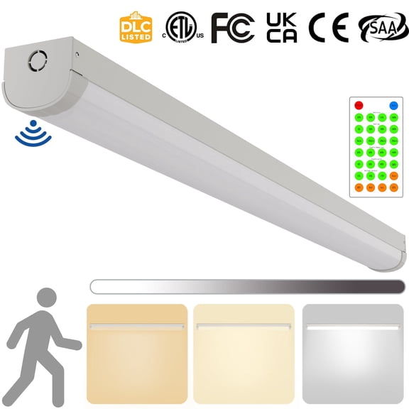 2FT Tri-Level Motion Sensor LED Linear Strip Stairwell Light with Remote 2 Watt CCT Selectable 10W/20W 1250lm/2500lm 3000K/4000K/5000K, Dimmable 2 Foot Commercial Shop Ceiling Light Fixture, ETL DLC