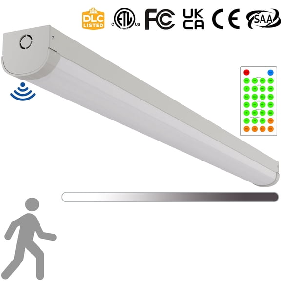 2FT Tri-Level Motion Sensor LED Linear Strip Stairwell Light with Remote, 2 Watt Selectable 10W/20W 1250lm/2500lm, 5000K, 100-277V, Dimmable 2 Foot Commercial LED Shop Ceiling Light Fixture, ETL/DLC