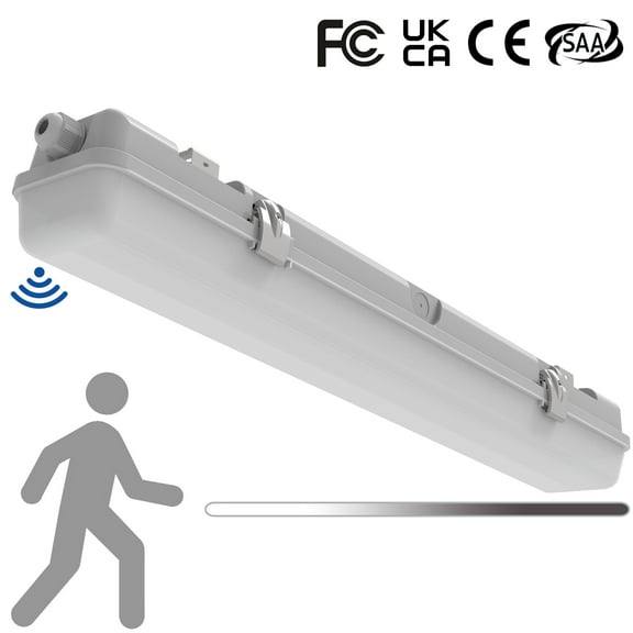 2FT Tri-Level Motion Sensor LED Vapor Tight Light, IP65 IK08, 10W(1250lm)/20W(2500lm) Selectable, 5000K, 100-277V, Dimmable, Outdoor Waterproof Shop Light,Vapor Proof Lighting Fixture for Carport,FCC