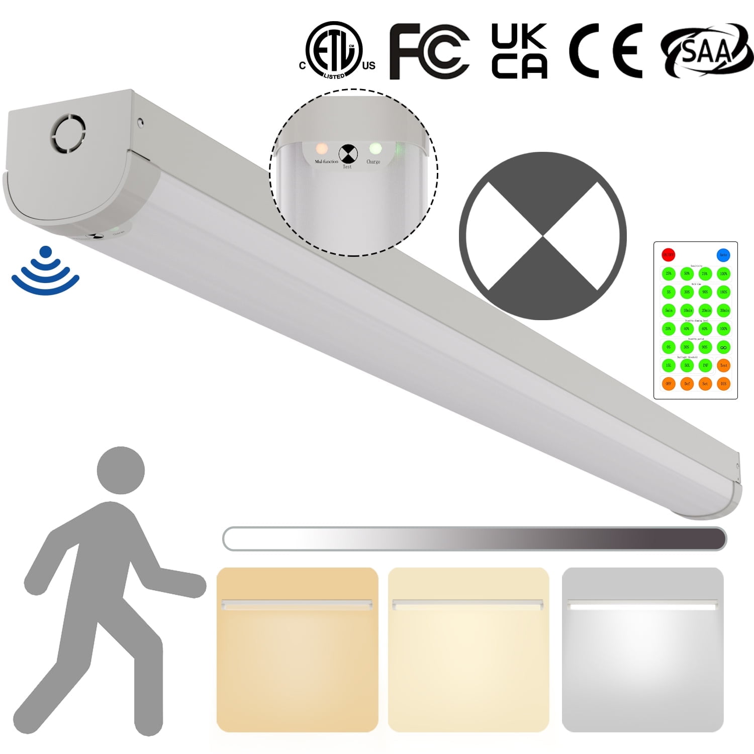 2FT Tri-Level Sensor LED Linear Strip Emergency Stairwell Light w ...
