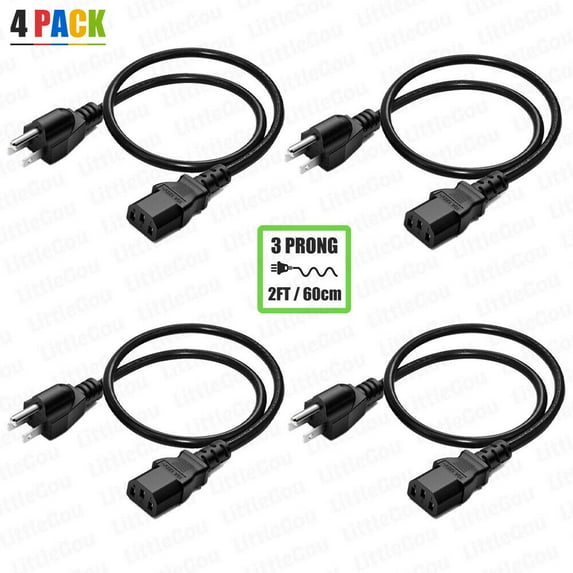 2FT Universal 3 Prong AC Power Cord Cable 18AWG Computer Printer Monitor TV