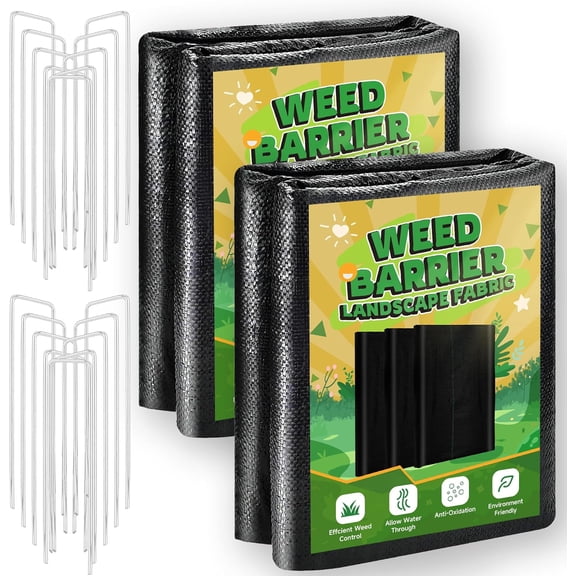 2FT x 100FT Weed Barrier La cape Fabric Heavy Duty, 3.2oz Premium Gardening Weed Control Mat with 10 U-Shaped Securing Pegs, Ground Cover for Garden Beds, Farming, Underlayment, Commercial Driveway