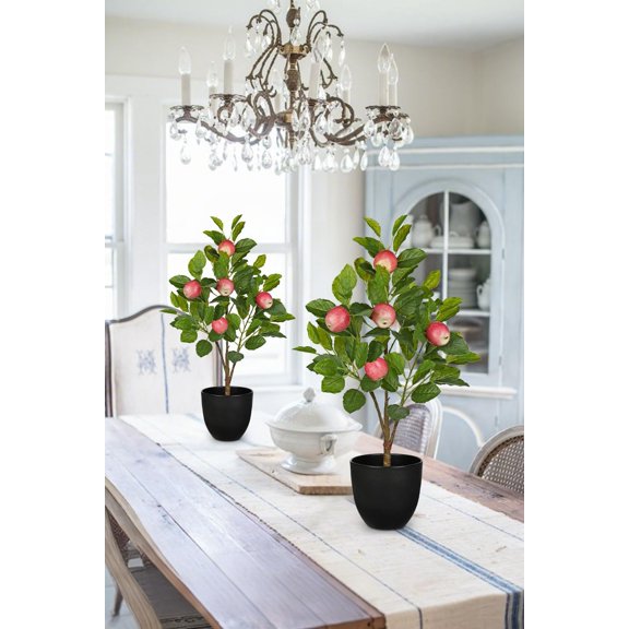 2Ft Artificial Apple Tree Indoor with Black Pot - Realistic Faux Plant for Home Office Decor